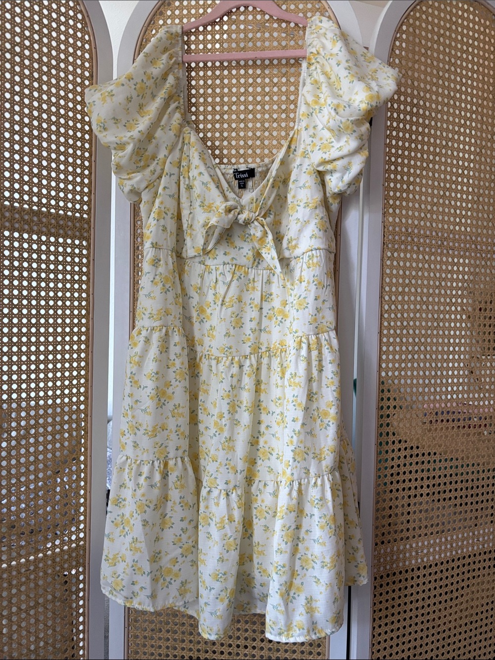 Yellow Floral Tie-Front Women’s Mini Dress